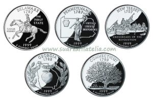 Lee más sobre el artículo Monedas de 1/4 de dólar de los 50 Estados Norteamericanos, colección completa (1999 a 2009)